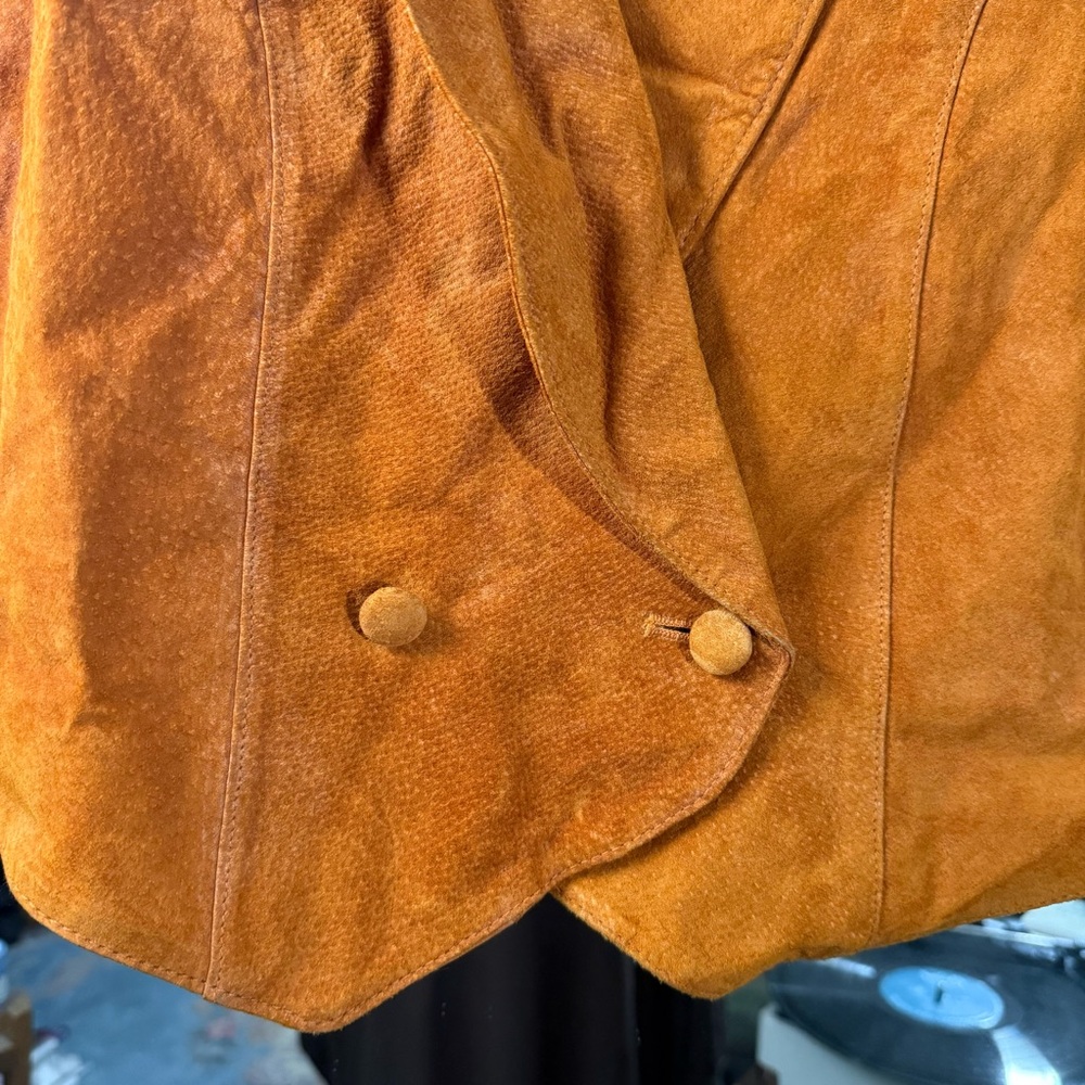 Vintage Orange Pig Suede Vest Silky Western Boho Leather Sleeveless - Picture 5 of 7